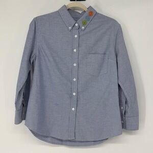 Band of Outsiders Floral Collar Oxford Shirt Blue Button Front Made in USA